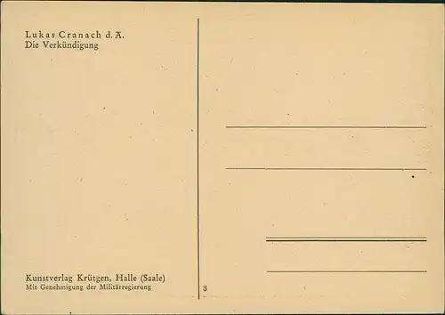 Ansichtskarte  Künstlerkarte Gemälde: Lukas Cranach "Die Verkündigung" 1930