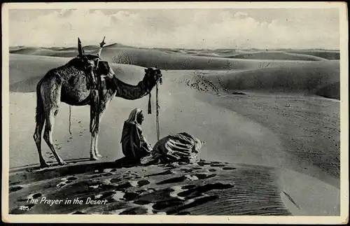 Postcard Ägypten Prayer in the Desert Typen Egypt 1933  gel Stempel Port Said