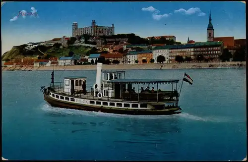 Pressburg Bratislava POZSONY Panorama mit Fluss Fahrgastschiff 1924
