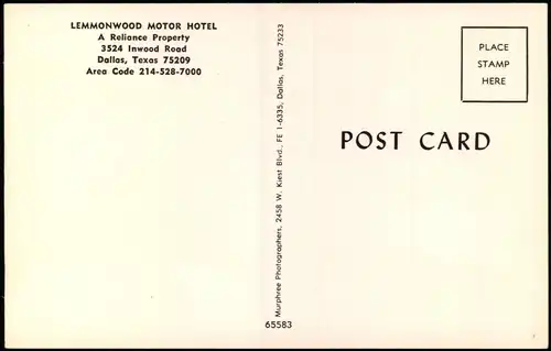 Postcard Dallas LEMMONWOOD MOTOR HOTEL 3524 Inwood Road 1960