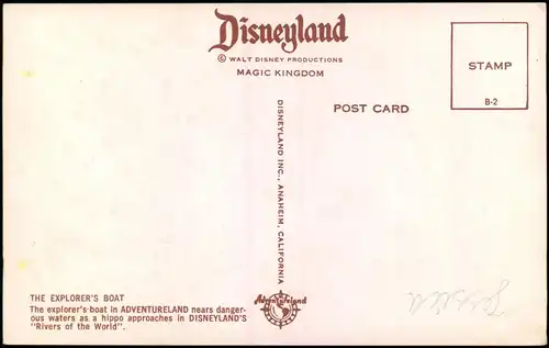 Postcard Anaheim MAGIC KINGDOM THE EXPLORER'S BOAT Disneyland 1970