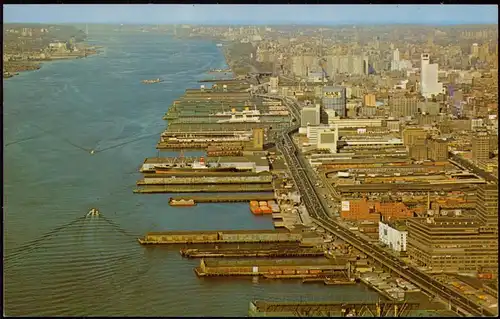 Manhattan-New York City AERIAL VIEW HARBOR  Hudson River, Luftaufnahme 1960