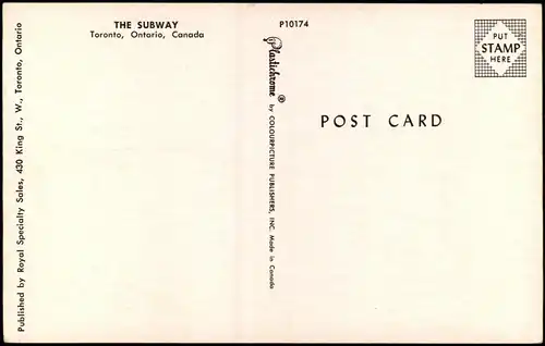 Postcard Toronto THE SUBWAY, U-Bahn, Untergrundbahn 1970