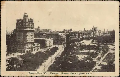 Postcard Buenos Aires Avenida Espora Paseo Colon, Straßen Panorma 1924