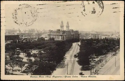 Postcard Buenos Aires Panorama-Ansicht, Paseo Colon - Nueva Aduana 1924