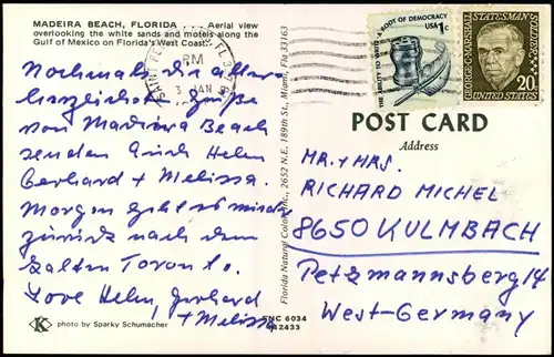 Madeira Beach Aerial View Strand Ortsansicht vom Flugzeug Luftbild Florida 1970