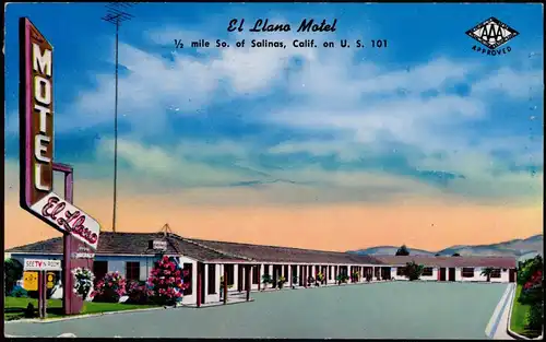 Postcard Salinas El Llano Motel, Abbott St. (U. S. 101 So.) 1955