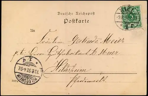 Ansichtskarte Kiel Partie  Universität 1897   gel HILDESHEIM (Ankunftsstempel)