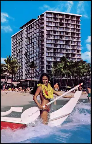 Postcard Honolulu WAIKIKI OUTRIGGER Hotel Kalakaua Ave. Badenixe 1970