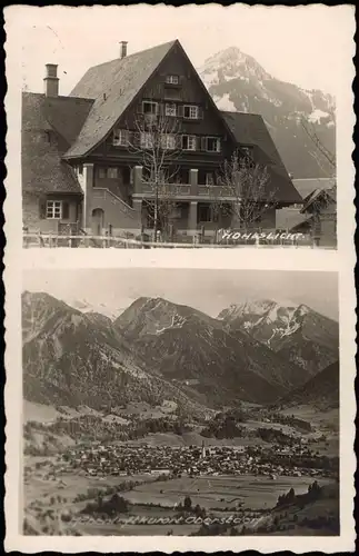 Oberstdorf (Allgäu) Panorama-Ansicht & Haus Hoheslicht, 2-Bild-AK 1940