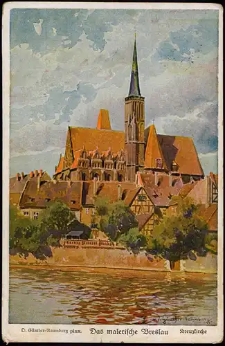 Breslau Wrocław Kreuzkirche malerische Stadt  Künstlerkarte 1936
