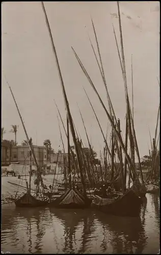 Alexandrien الإسكندرية‎,  Barges on Mahmoudich Canal (Kanal-Hafen) Egypt 1920