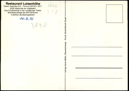 Ansichtskarte Walsrode Restaurant Luisenhöhe Walsrode Lüneburger Heide 1976