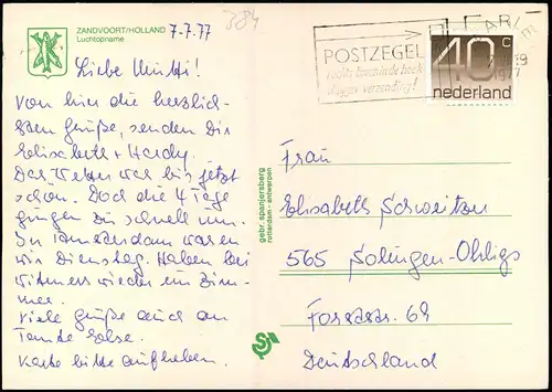 Postkaart Zandvoort Luftbild, Luchtopname 1977