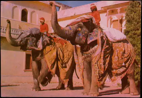 Jaipur जयपुर Jayapur City Palace - Decorated Elephants 1987  gel. Air Mail