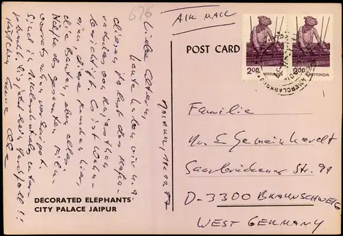 Jaipur जयपुर Jayapur City Palace - Decorated Elephants 1987  gel. Air Mail