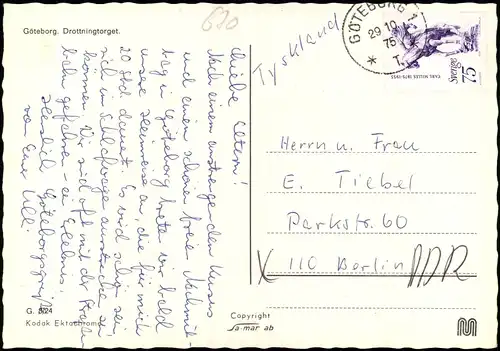 Postcard Göteborg Göteborg Drottningtorget, Tram 1975