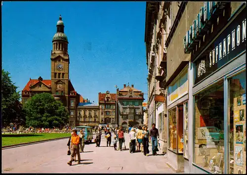 Proßnitz Prostějov Náměstí 9. května s radnicí, Ortsansicht mit Geschäften 1986