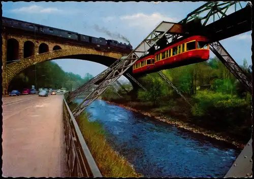 Ansichtskarte Wuppertal Eisenbahn Sonnborner Brücke und Schwebebahn 1965