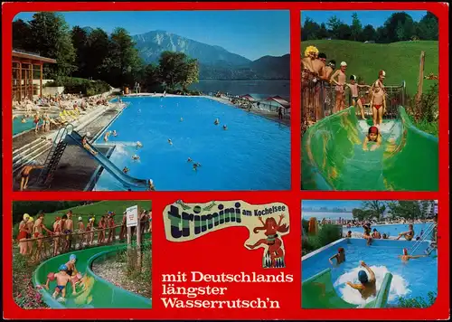 Kochel am See Mehrbildkarte mit Freibad, Wasserrutsche uvm. 1980