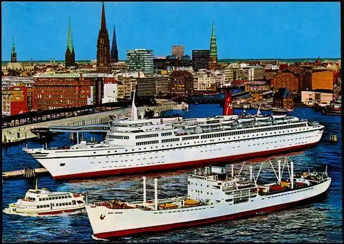 Altona-Hamburg Hafen Blick auf Passagierschiff u. Frachtschiff 1975