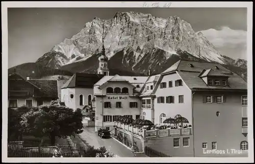 Ansichtskarte Lermoos Hotel Post mit Zugspitze 1932