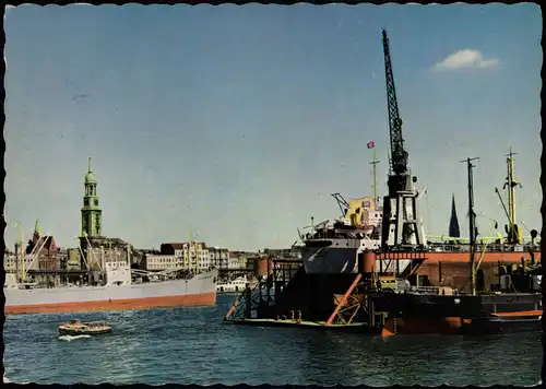 Ansichtskarte Hamburg Hafen, Kran - Michaeliskirche 1958