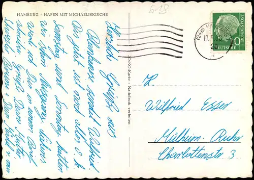 Ansichtskarte Hamburg Hafen, Kran - Michaeliskirche 1958