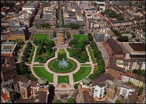 Mannheim Luftbild Friedrichsplatz mit Wasserturm und Rosengarten 1975