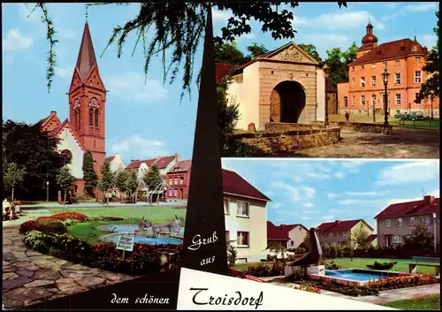 Ansichtskarte Troisdorf Mehrfamilienhäuser, Kirche, Stadttor 1973