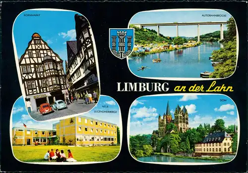 Limburg (Lahn) Mehrbild-AK mit VW KÄFER JUGENDHERBERGE  AUTOBAHNBRÜCKE 1970