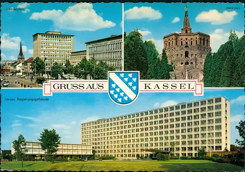 Kassel Cassel Mehrbild-AK mit Regierungsgebäude, Ständeplatz, Herkules 1970