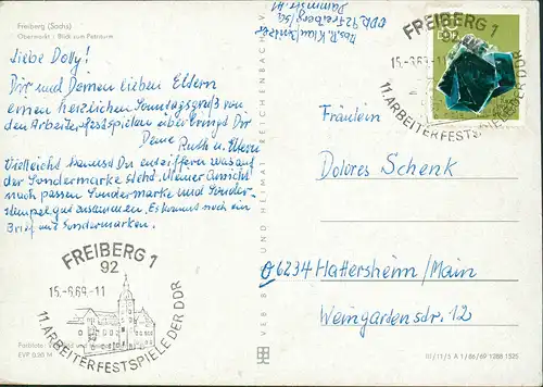 Ansichtskarte Freiberg (Sachsen) Obermarkt Blick zum Petriturm 1969