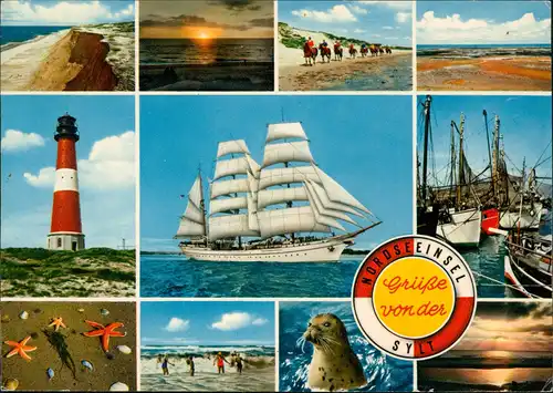 Sylt Insel Sylt Mehrbildkarte mit Segelschiff und Insel-Ansichten 1969