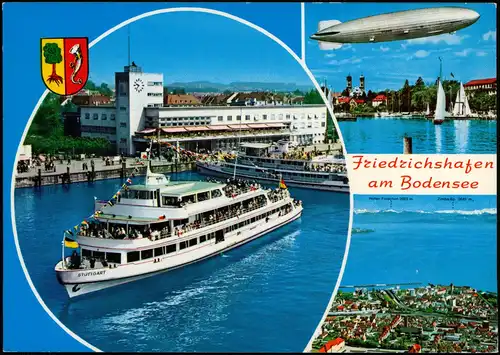 Friedrichshafen Mehrbildkarte Bodensee Schiff Hafen u. Zeppelin Luftschiff 1979