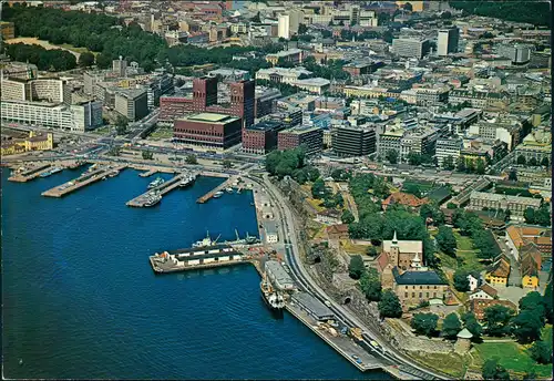 Oslo Kristiania Luftaufnahme, Flyfoto med Rådhuset og Akershus festning 1970