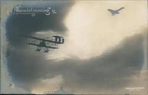 Flugzeug Airplane Avion Doppeldecker Abendstimmung Militär 1918