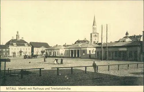 Mitau Jelgava Елгава Markt mit Rathaus und Trinitatiskirche 1915