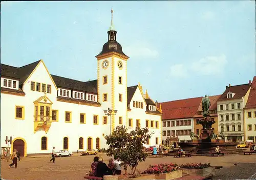 Freiberg Obermarkt mit Rathaus 1989 Sonderstempel Leipzig Wir sind das Volk