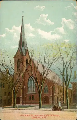 Postcard Nashua Main Street and Methodist Church (Kirche) 1910