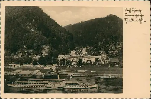Schmilka Panorama-Ansicht Elbe Schiff Dampfer DRESDEN passiert den Ort 1940