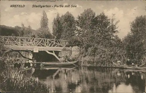 Ansichtskarte Krefeld Crefeld Stadtgarten - Partie mit See 1909