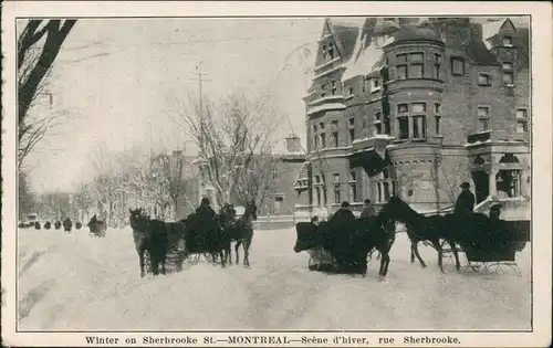 Postcard Montreal Winter on Sherbrooke Street, Hiver rue Sherbrooke 1928
