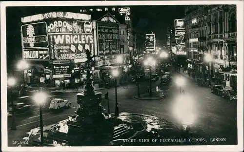 Postcard London Piccadilly Circus by Night, Abend 1956   gel NACHGEBÜHR Stempel