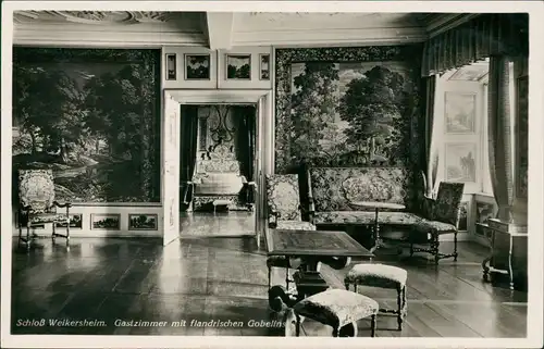 Ansichtskarte Weikersheim Schloss Gastzimmer mit flandrischen Gobelins 1940