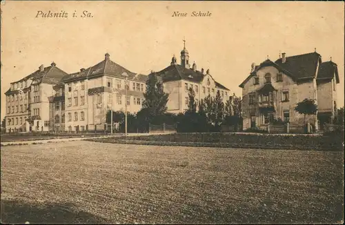 Ansichtskarte Pulsnitz Połčnica Neue Schule Straßen Ansicht 1921