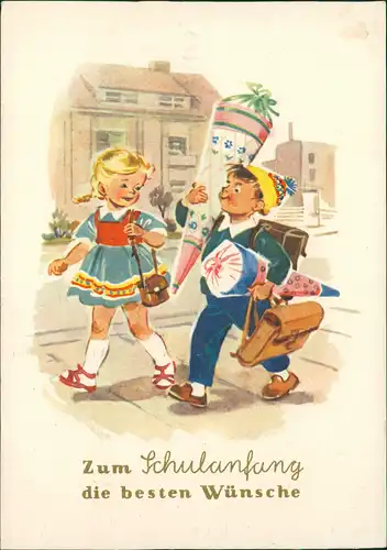 Glückwunsch Schulanfang & Einschulung: Kinder mit Zuckertüte 1959