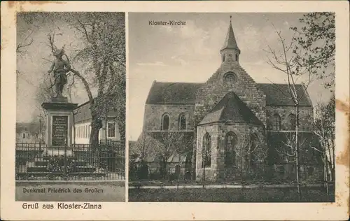 Ansichtskarte Kloster Zinna-Jüterbog 2 Bild: Denkmal und Kloster-Kirche 1929
