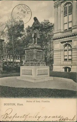 Postcard Boston Statue of Benjamin Franklin 1904