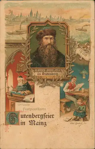 Ansichtskarte Litho AK Mainz 500 Jährige Gutenberg-Feier  1900 Siegel Prägung